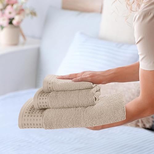 Vista 170 de GLAMBURG Juego de 6 toallas de 100% algodón ultra suave, contiene 2 toallas de baño de 28 x 55 pulgadas, 2 toallas de mano de 16 x 24 pulgadas y 2