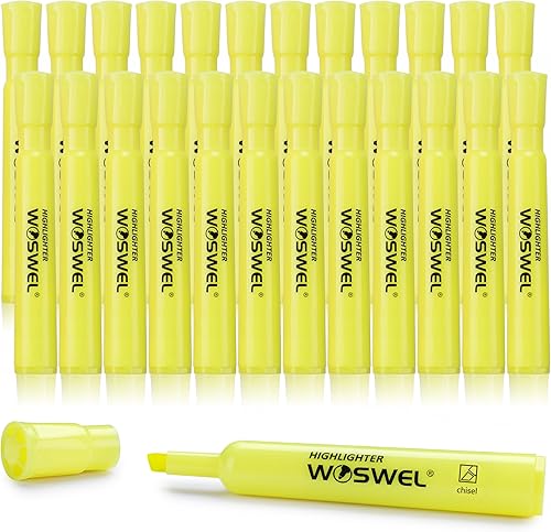 WOSWEL Resaltadores a granel, juego de 24 resaltadores estilo tanque, amarillo fluorescente, marcadores de punta de cincel a granel para colorear