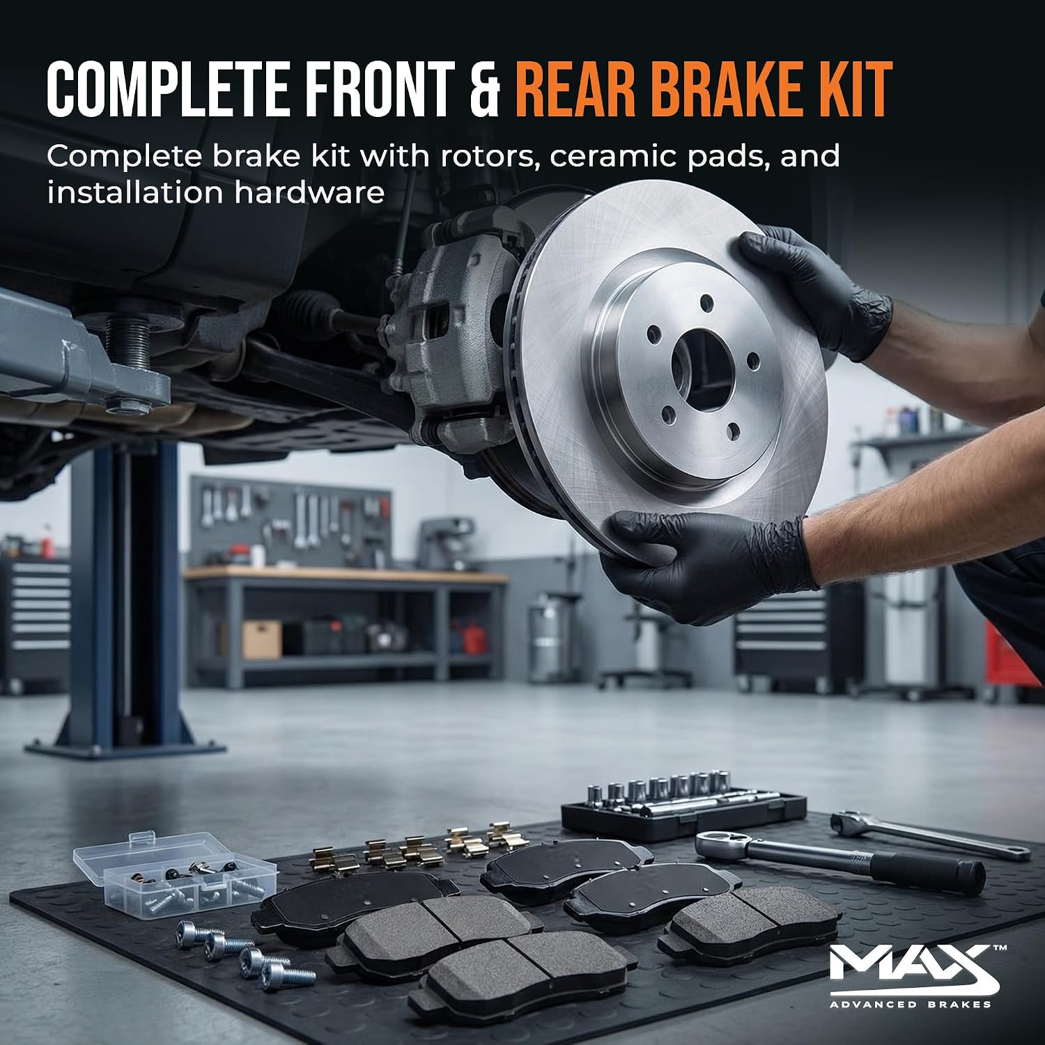 MAX Advanced Brakes - Brake Kit For 2017-2019 Ford Escape (1.5 L4 w/AWD, 2.0 L4 Engine), 2017-2019 Lincoln MKC| Carbon Ceramic Brake and Rotor Kit Front and Rear| OE Replacement Brake Rotors