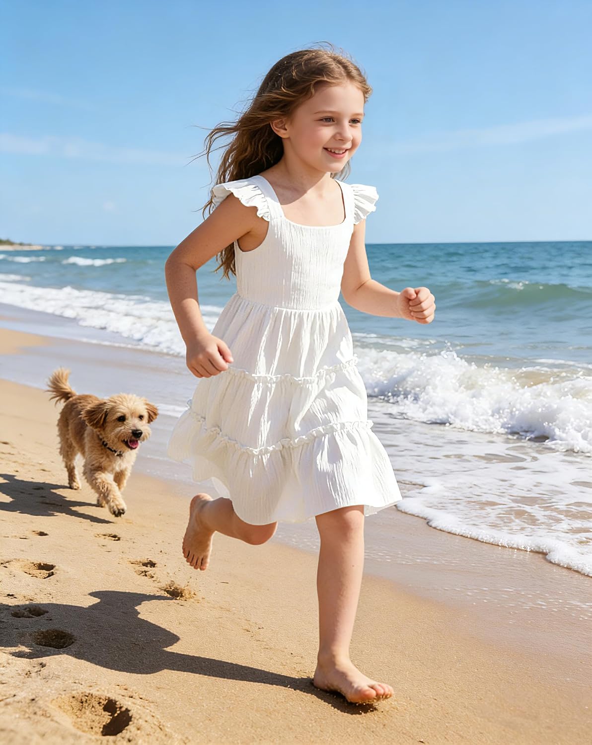 Arshiner Toddler Girls Dress Ruffle High-Low Hem Smocked Dresses Summer Beach Butterfly Sundress with Pocket