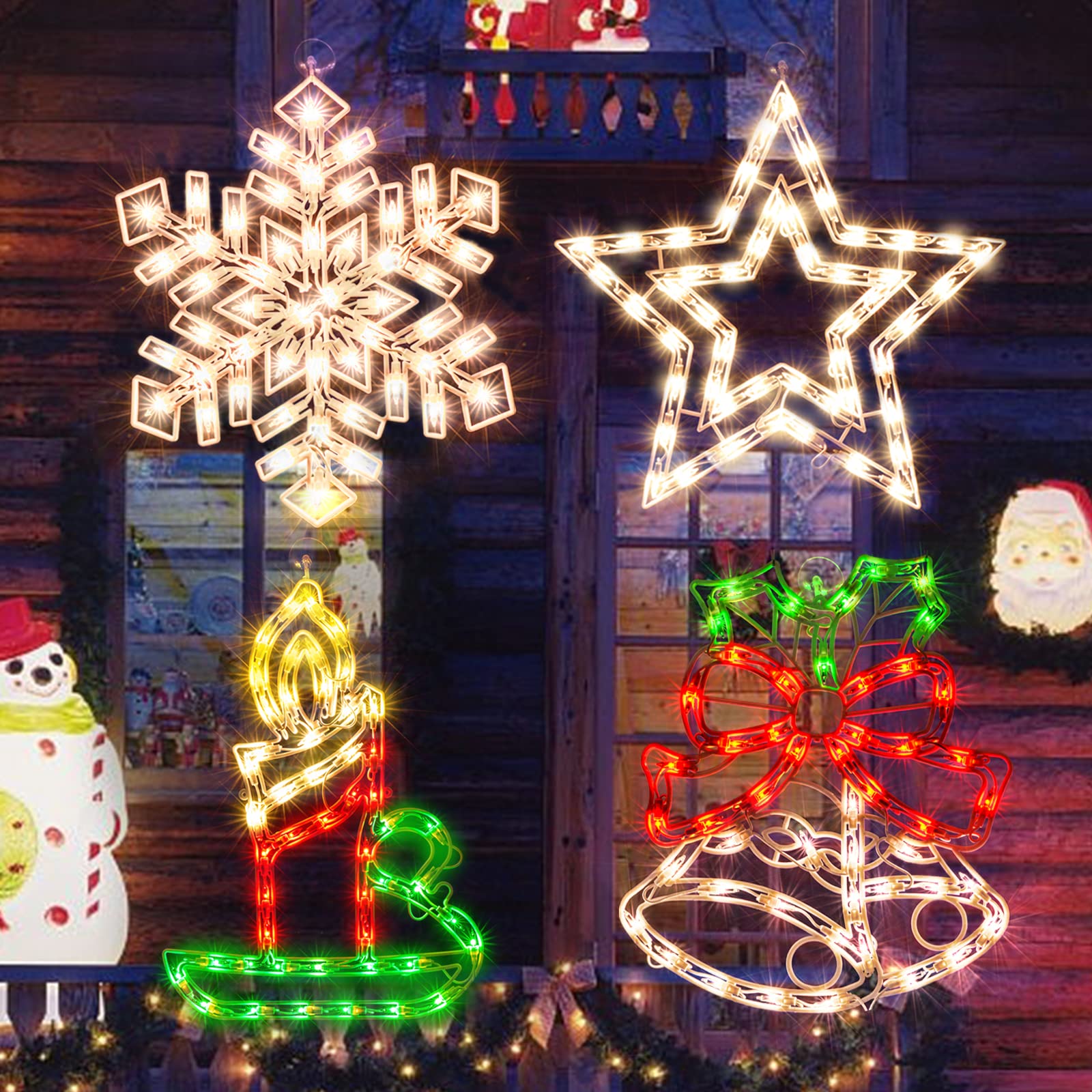GLOWNOVA 50L Christmas Sculpture,Including: Snowflake x1,Candle x1,Bell x1,Star x1