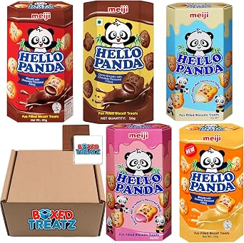Hello Panda Assorted Flavors 50g x 10 - Includes Strawberry, Chocolate, Milk, Caramel, and Cocoa - 2 Packs Each Boxed Treatz