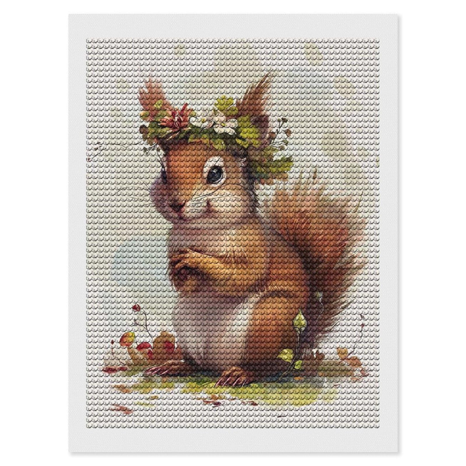 Junmoney Squirrel Flower DIY Diamond Art Canvas Kit 12"x16", Simple to Start, Fun Craft Experience, Modern Decor, Gift Idea, Adhesive Canvas