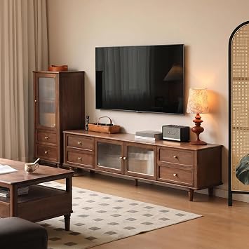 Solid Walnut Wood TV Stand for 60-85" TV, 78.74" L Mid Century Modern Media Console Entertainment Center Table with Storage for Bedroom Living Room