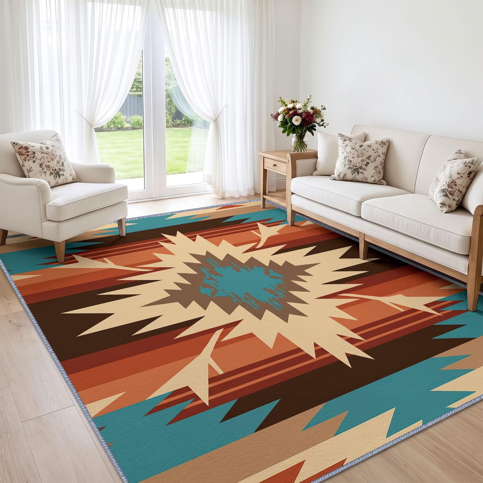 Nastro Di Colore Geometrico Tappeto Soggiorno 80 x 150 cm, Lavabile in lavatrice | Interno Peli Ra Antiscivolo Tappeto, Sud Ovest Tribale Boemia per Camera da Letto Pranzo Ufficio Cucina
