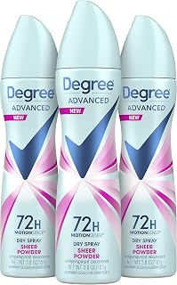 Degree Sheer Powder Dry Spray Antiperspirant Deodorant for Women: 72H Sweat & Odor Protection, MotionSense Tech, 3.8oz Pack of 3