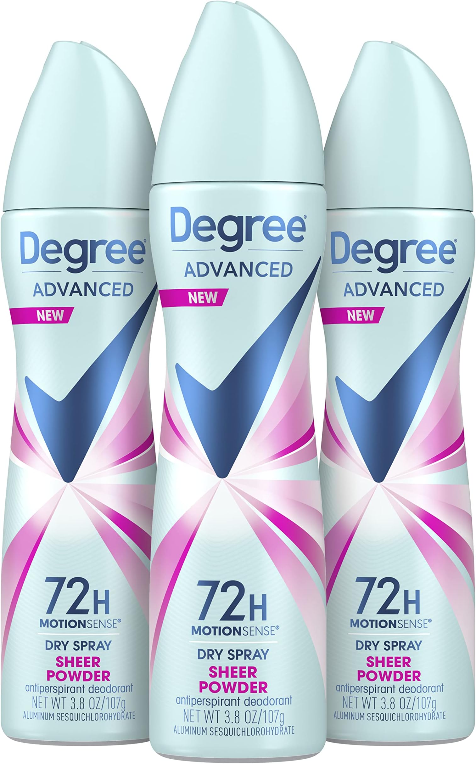 Advanced Antiperspirant Deodorant Dry Spray 72-Hour Sweat and Odor Protection Sheer Powder Deodorant Spray For Women With MotionSense Technology 3.8 oz, Pack of 3