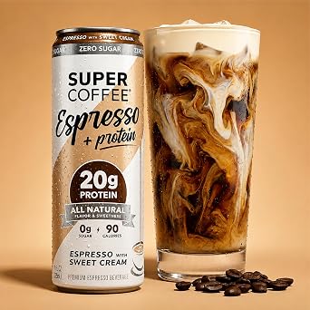 Super Coffee Espresso & Cream, Iced Coffee, 20g Protein 0 Sugar, 11oz 12Pk