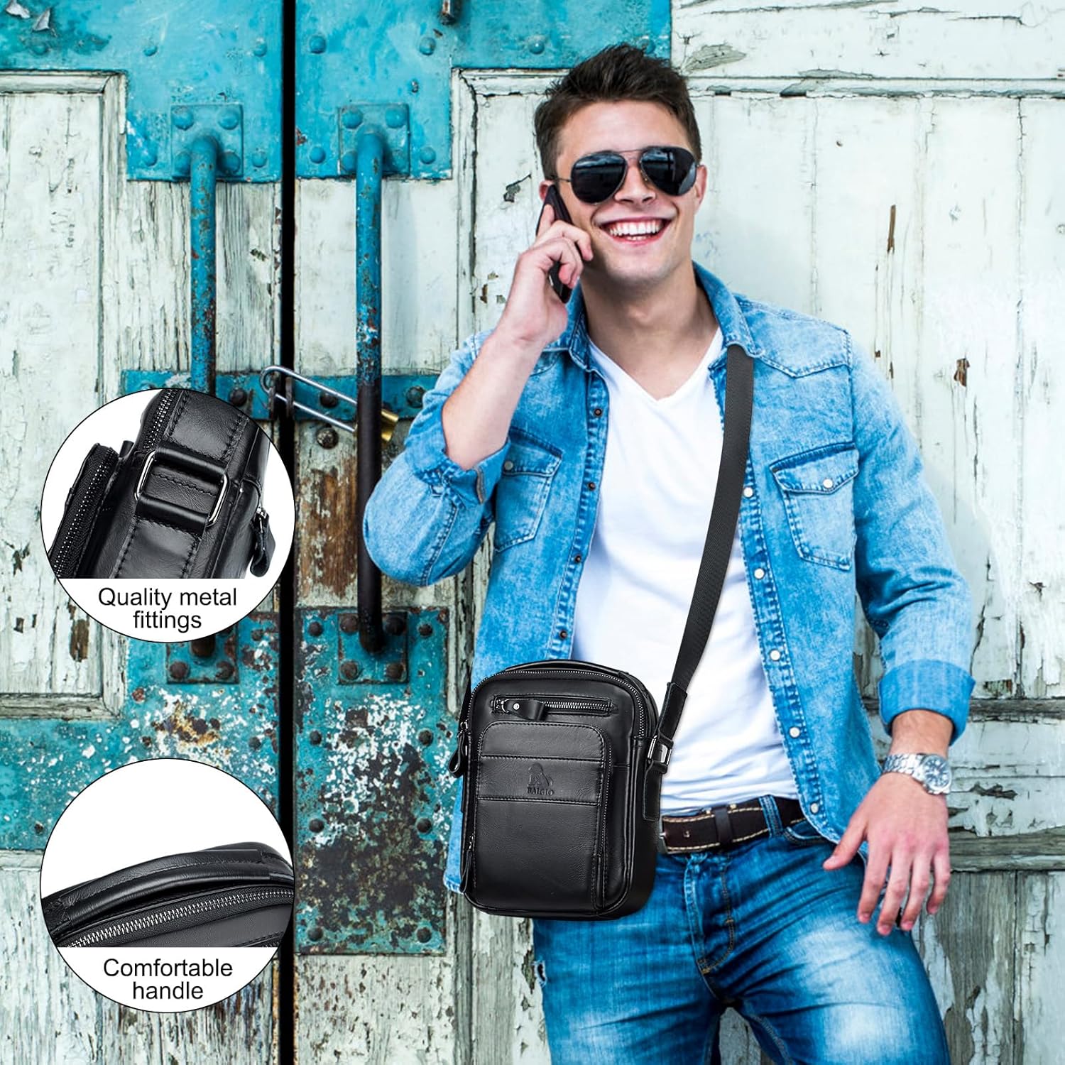 BAIGIO Genuine Leather Small Messenger Bag for Men Shoulder Bag for Ipad Crossbody Bag Men Handbag Satchel Travel Business - Image 7