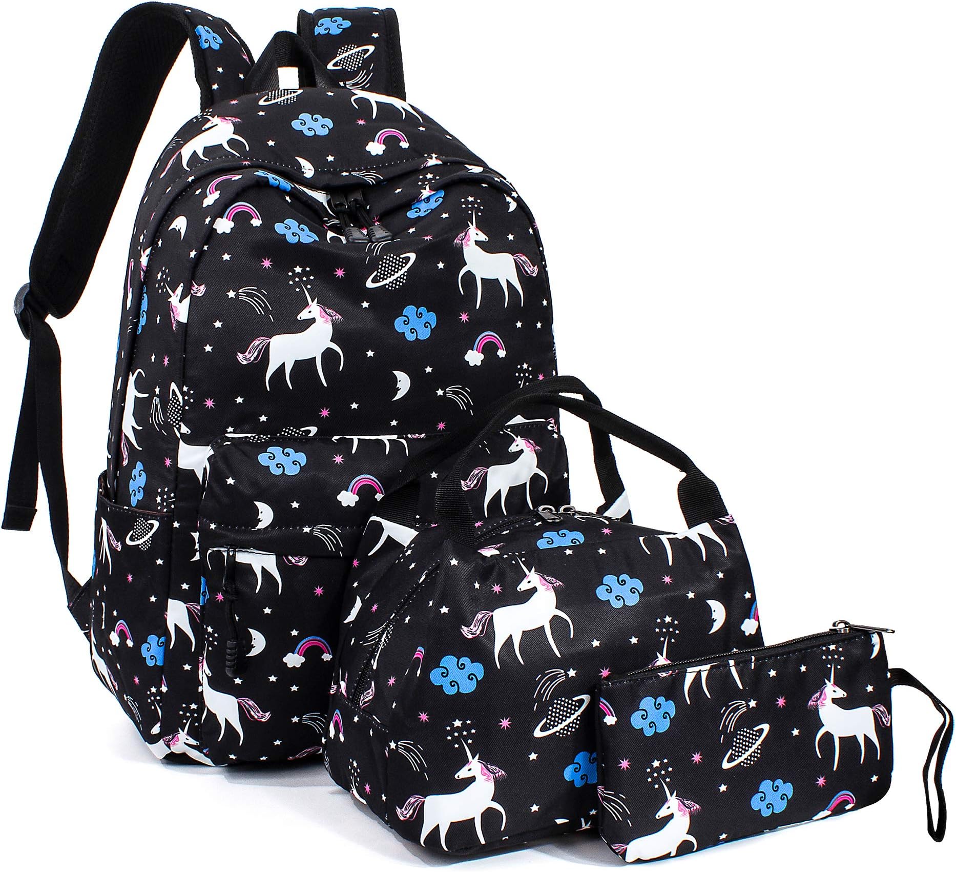 Leaper Unicorn Backpack Bag Travel Daypack Lunch Bag Purse Black
