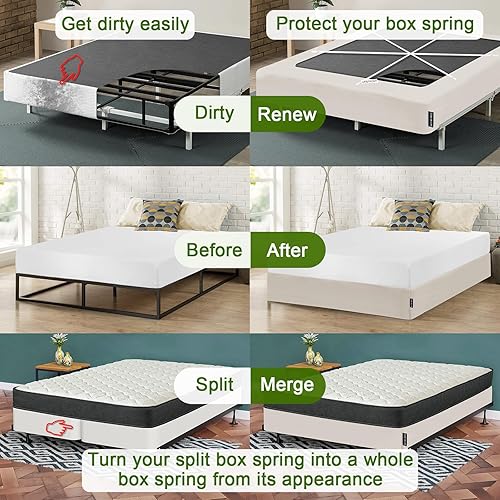 Miniatura 3 de Bedecor Funda de somier de 4 a 9 pulgadas, tamaño individual, color beige cremagris pardo con tela elástica, funda de marco de cama envolvente