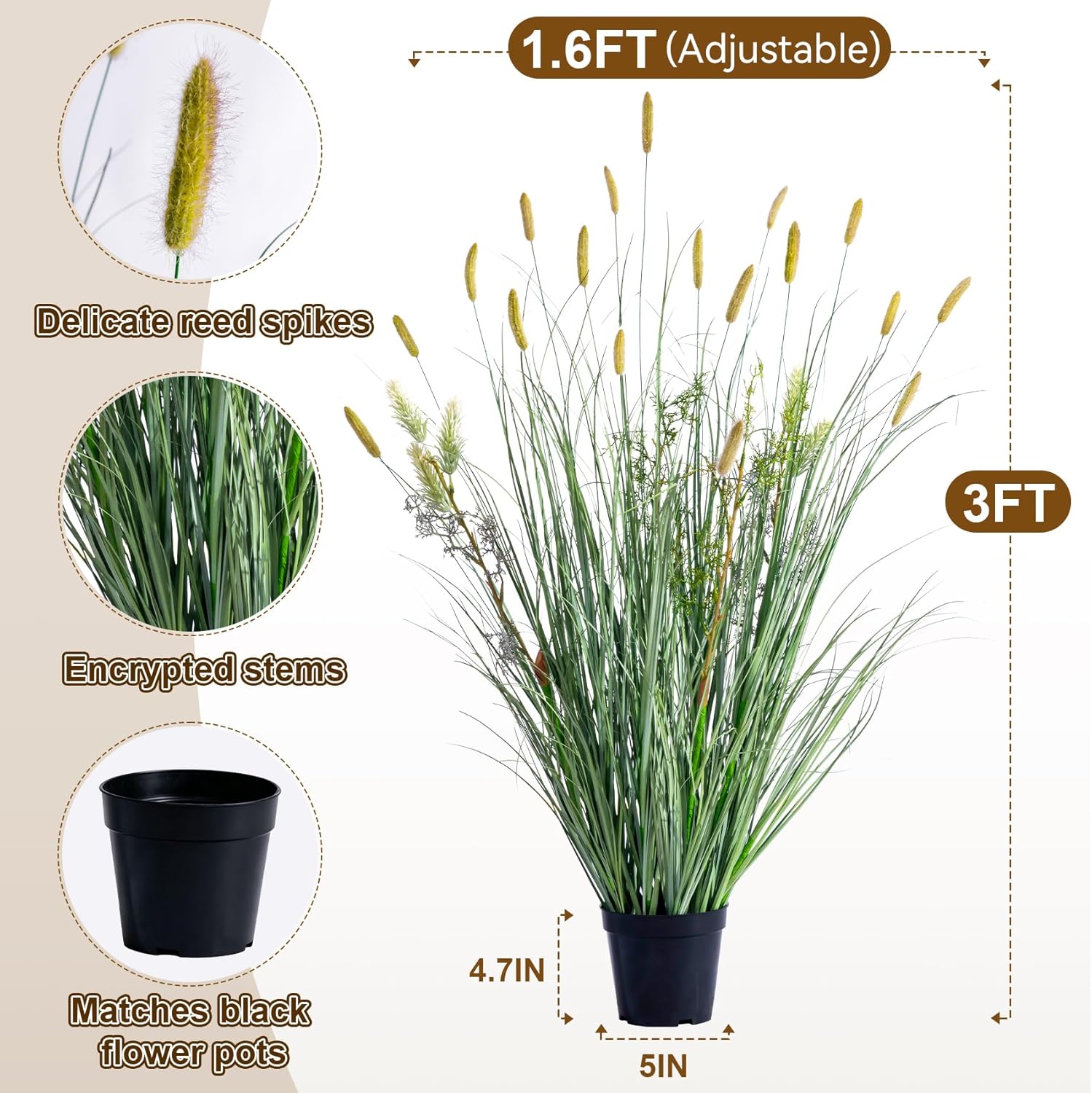 Lifelike Faux Plastic plantas Synthetic Pampas Grass Indoor Outdoor Realistic Floor Plants pet Friendly Artificial Grass for Home Office Wedding Patio Front Fake Grass Decor Housewarming Gift