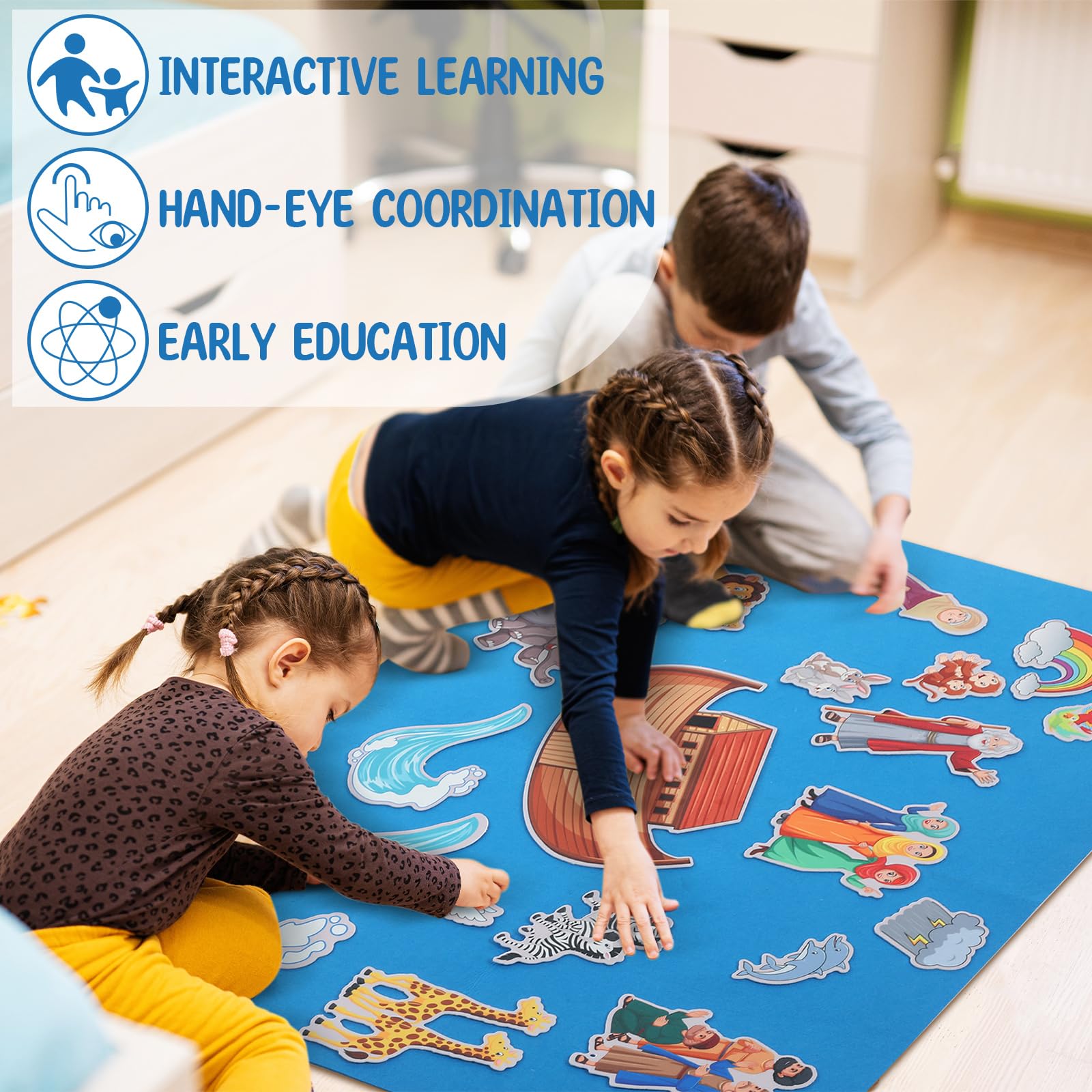 Set De Tablero De Fieltro Para Niños: Historias Bíblicas Con Arca De Noé Y Natividad | Juguete Educativo Interactivo De 46x31 Cm | Aprendizaje Creativo