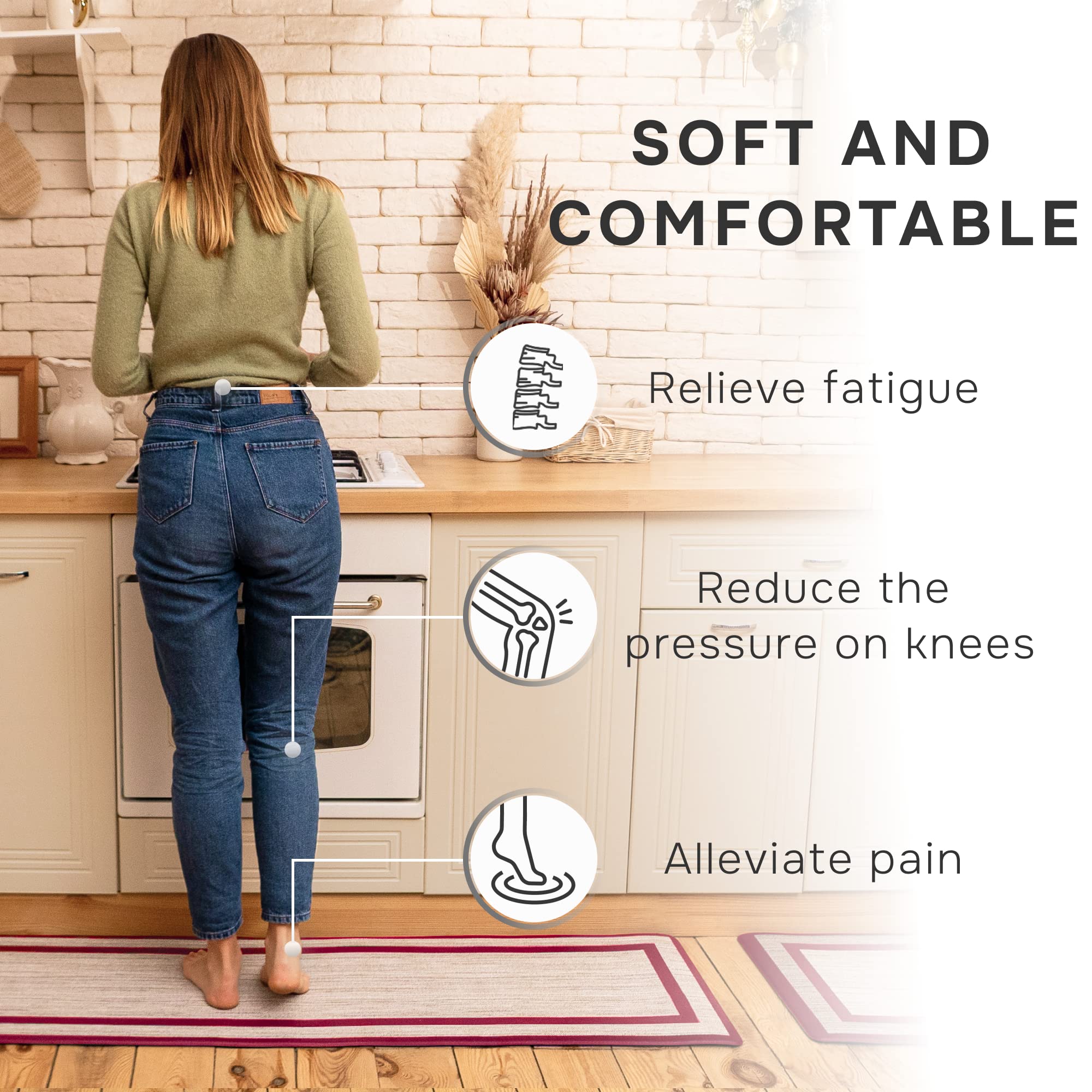 Homergy Anti Fatigue Kitchen Mats for Floor 2 PCS, Memory Foam Cushioned Rugs, Comfort Standing Desk Mats for Office, Home, Laundry Room, Waterproof & Ergonomic, 17.3×30.3 & 17.3×59, Fabric Fuchsia