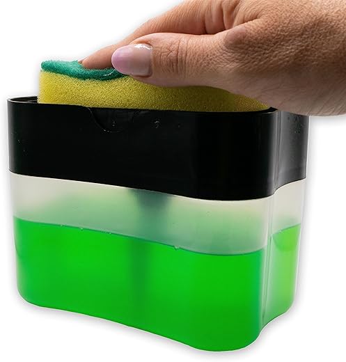 Dispenser Sapone Cucina con Porta Spugna - Erogatore Dosatore per Detersivo Piatti...