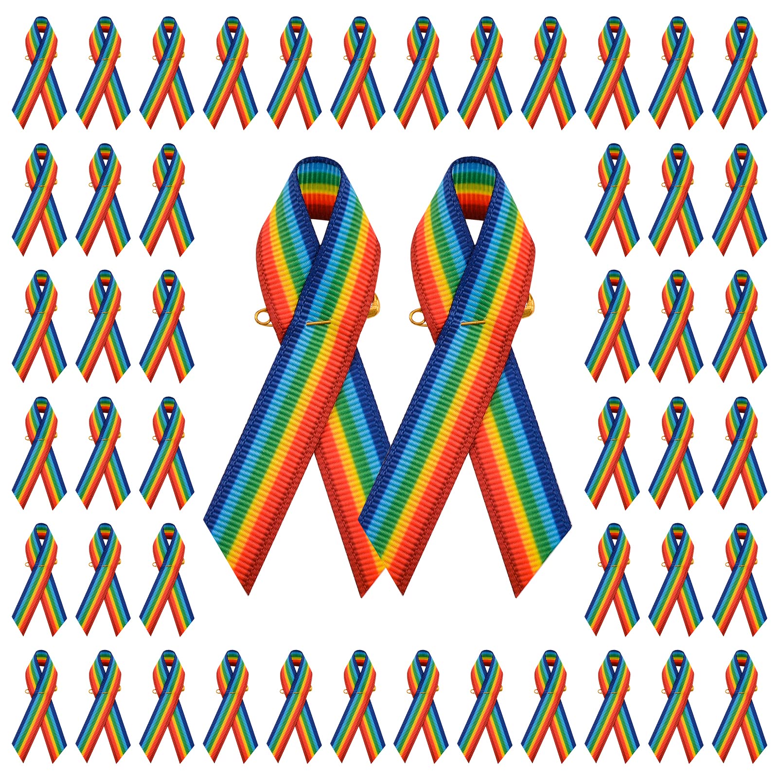 WANDICWANDIC 100 Pcs Rainbow Ribbon Pins,LGBT Badges Women Gay Pride Brooches for Clothes and Bags