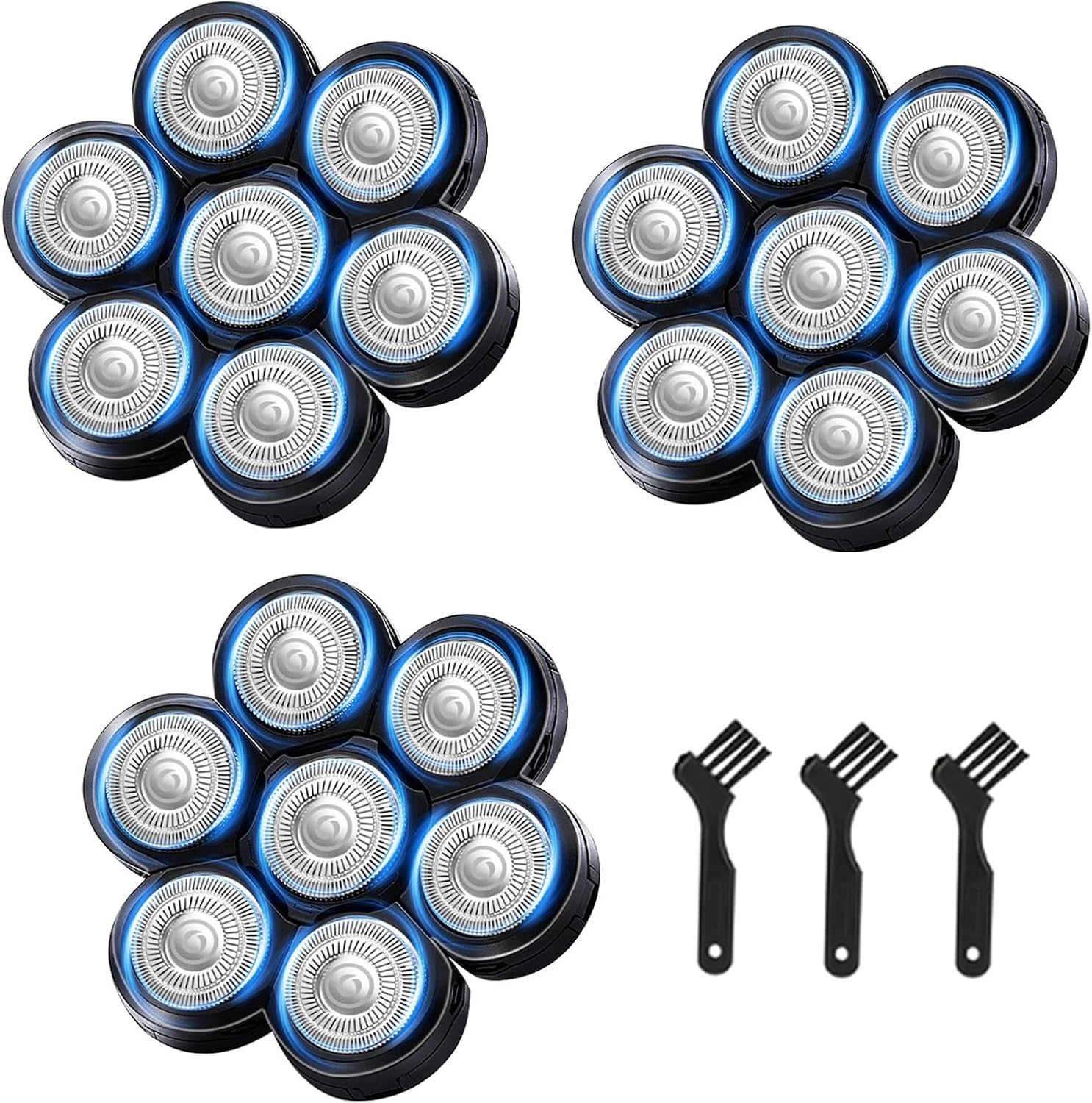 7 Blades Head Shaver Replacement Heads, Universal Fit for Electric Razors, Wet & Dry Use, 7D Floating Design, Stainless Steel Blade Heads, Ideal for Men's Face & Bald Head Shaving (3 Count)