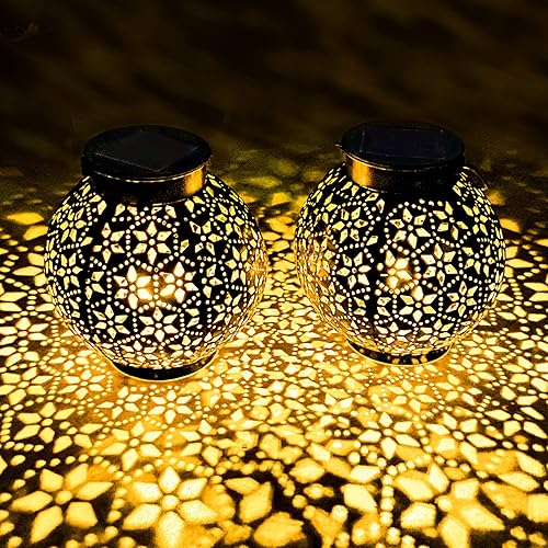 Miniatura 3 de Paquete de 2 faroles solares para exteriores, luces LED colgantes solares para exteriores, faroles decorativos con energía solar para jardín, patio,