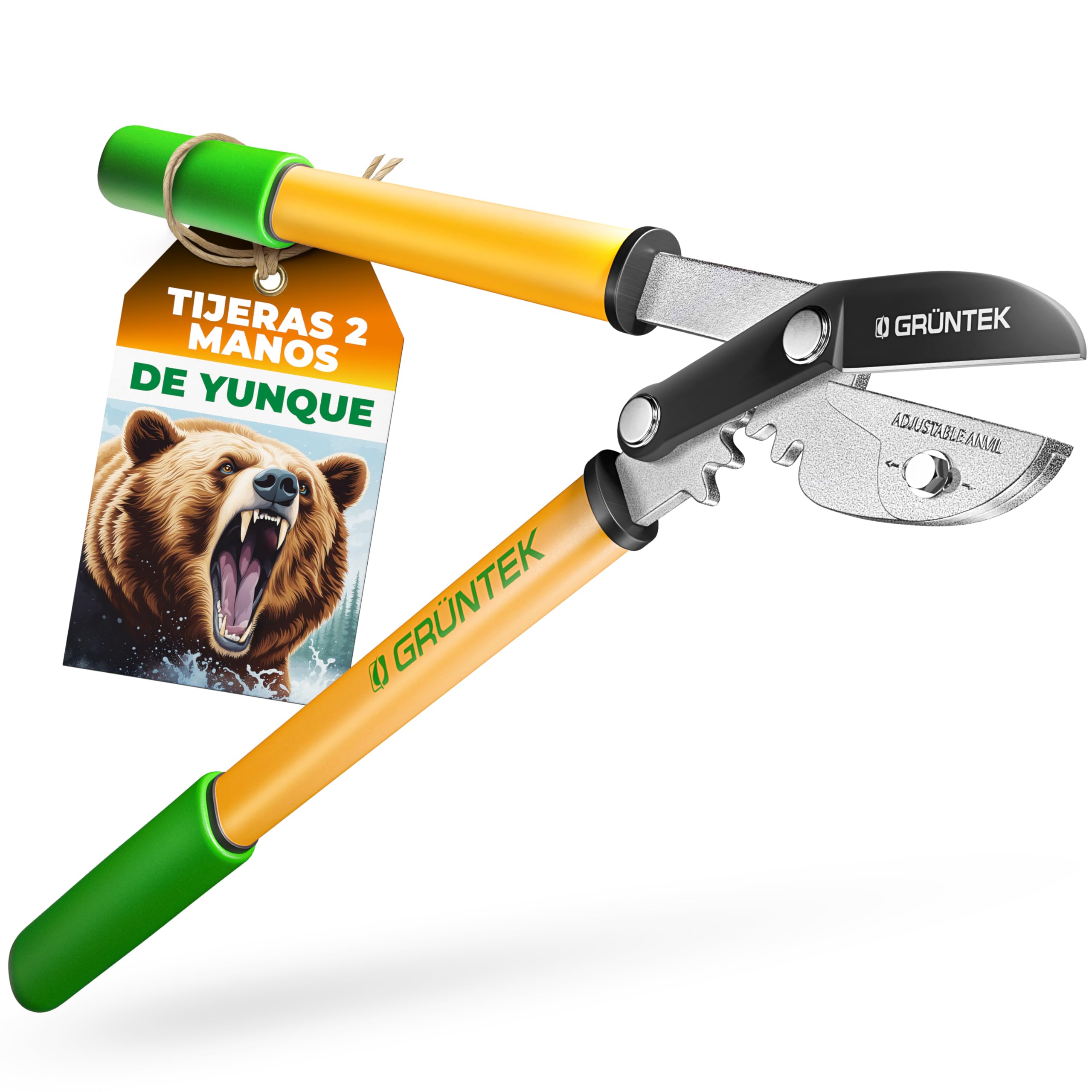 GRÜNTEK Tijeras de podar dos manos para jardineria GRIZZLY 47cm. Cortarramas con doble engranajes de corte
