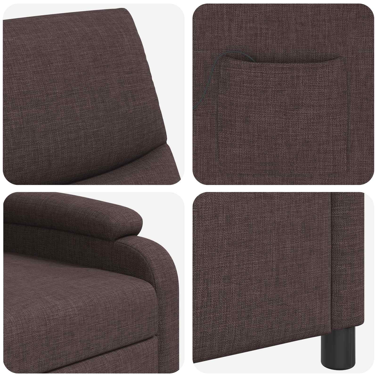 Poltrona relax in tessuto marrone scuro, regolabile da 115 a 160 gradi, con