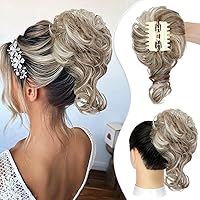 Vista 9 de Pieza de pelo de moño desordenado con clip de garra para mujer, moño ondulado y rizado, extensiones de cola de caballo, extensiones de recogida
