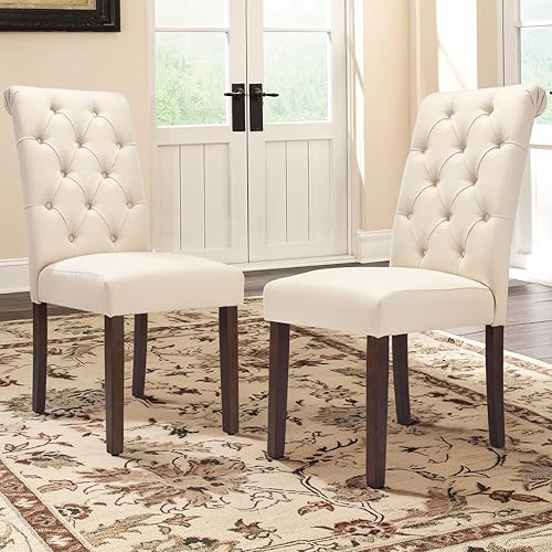 COLAMY Juego de 2 Sillas de Comedor Copetudas, Sillas de Cocina Accent Parsons Tapizadas en Tela Elegante con Patas de Madera Maciza y Asiento