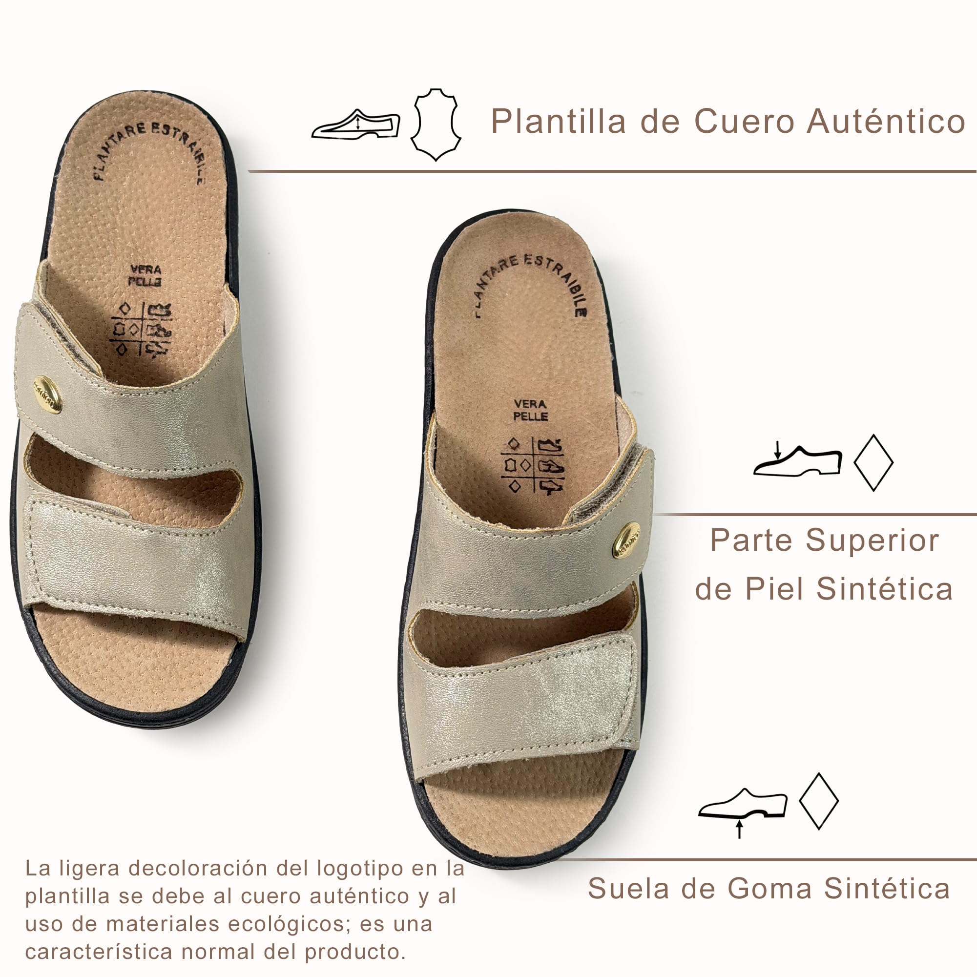 JOMIX Zapatillas Ortopédicas de Mujer con Cierre Ajustable Pantuflas de Verano Anatómicas y Ergonómicas Plantilla Extraíble de Piel Sandalias Cuña Cómoda para Pies Sensibles y Mayor