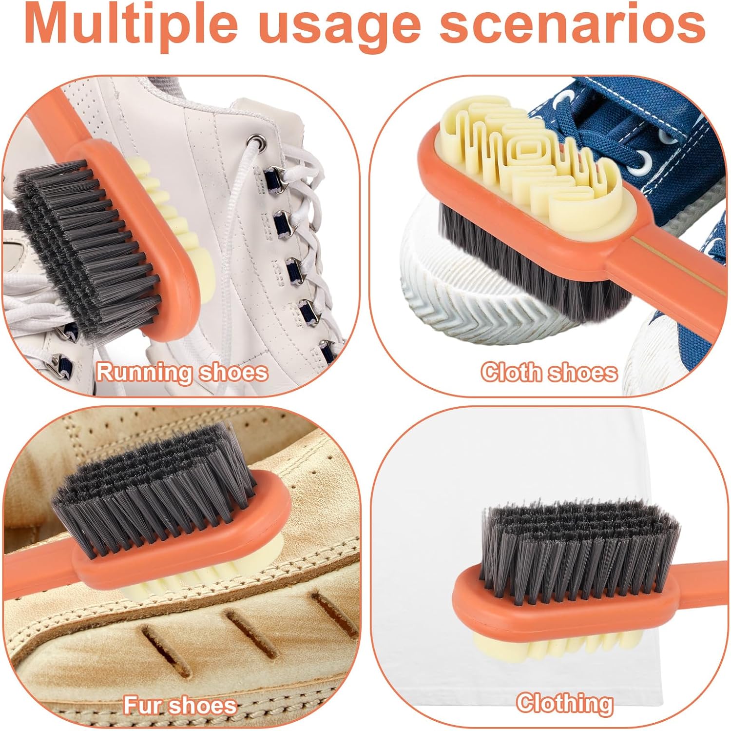 2pcs 2-in-1 Suede Shoe Brush, Shoe Polishing Eraser with Soft Bristle Suede Polish Tool Scrubbing Brush for Nubuck Crepe Sneakers Bags Cleaning Restoration (Orange)
