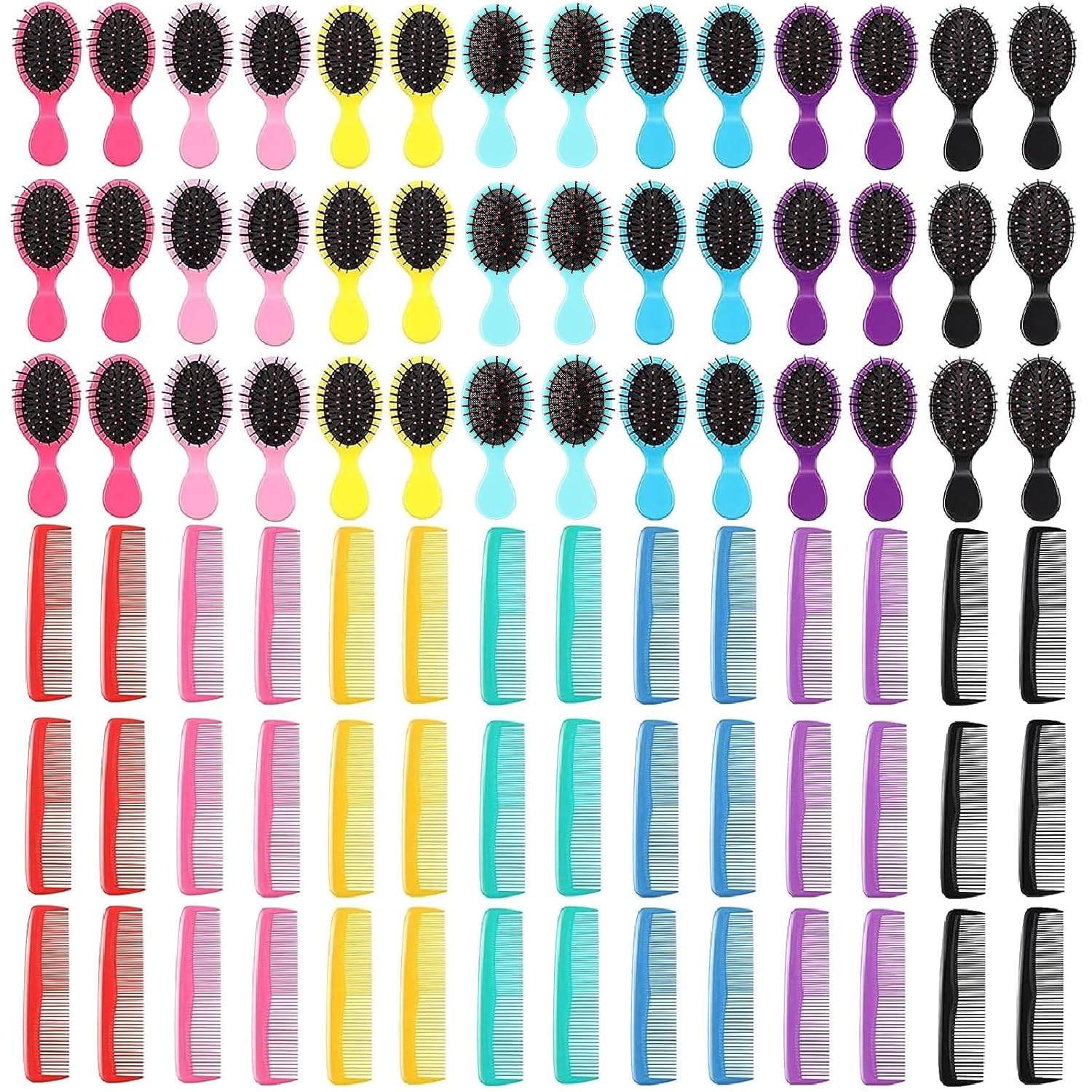 Gerrii 70 Pcs Mini Wet Hair Brush Set 35 Small Travel Detangler Brush 35 Colorful Plastic Hair Combs Soft Bristles Combs for kids Women Baby Girl(Pastel Colors)