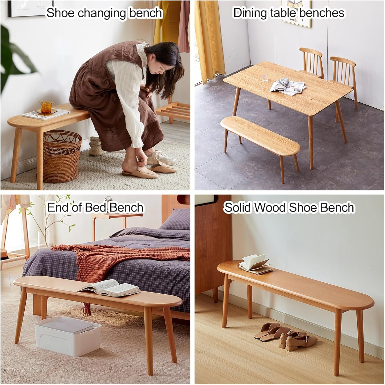 Entryway Wood Bench Seat Rustic Wooden Bench Farmhouse Living Room Dining Bench with Cushion Wood Bench Indoor End of Bed Bench for Bedroom Narrow Noodle Bench(Walnut,Length 140cm/55.1in)