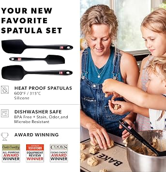 DI ORO Silicone Spatula Set - Rubber Kitchen Spatulas for Baking, Cooking, Mixing - 600F Heat-Resistant & BPA Free Silicone Scraper Spatulas for Nonstick Cookware - Dishwasher Safe (3pc, Black)