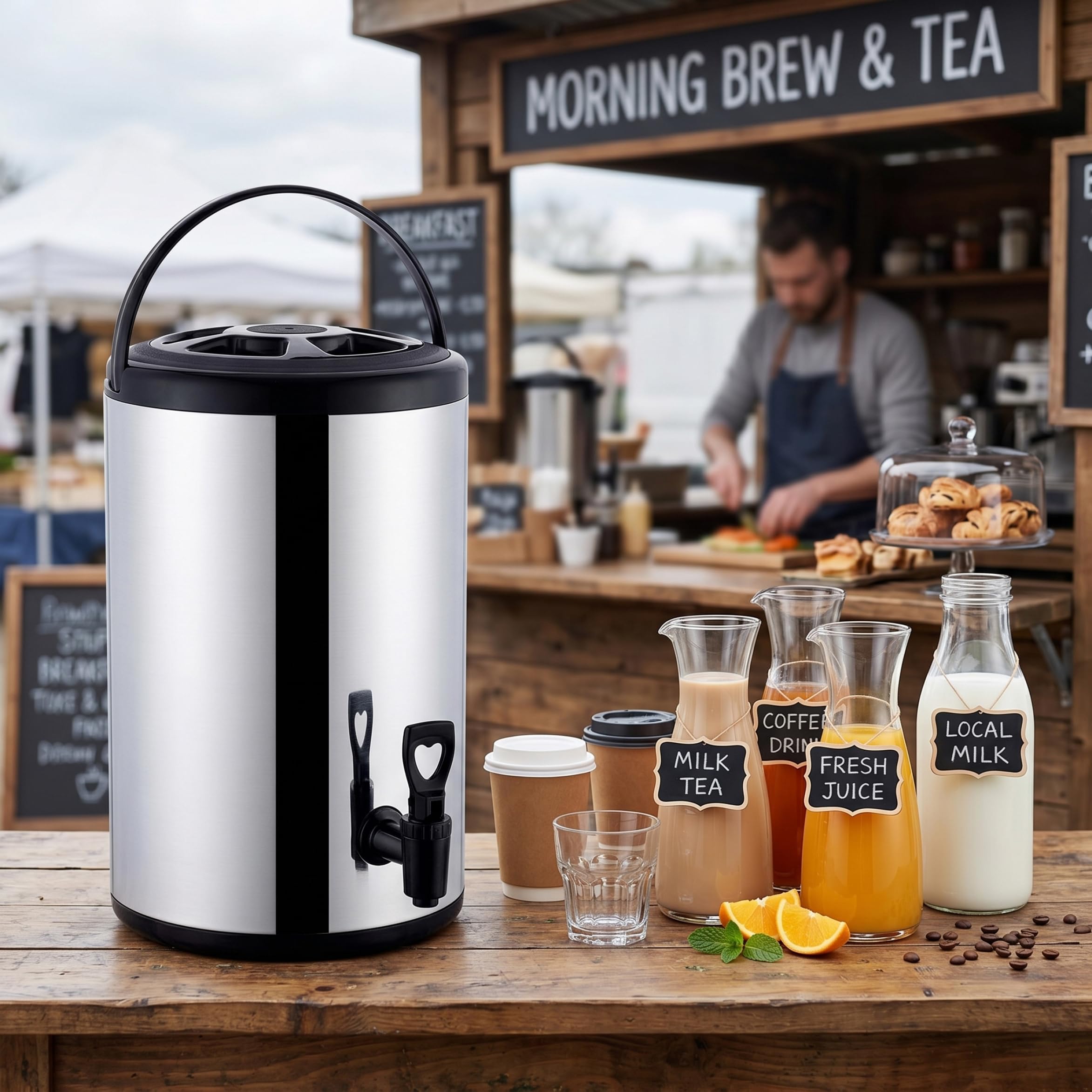 Dispenser per bevande isolato - Urna da caffè in acciaio inossidabile da 6 litri con ritenzione della temperatura a lunga durata, per bancarelle di cibo e negozi per la colazione, nero