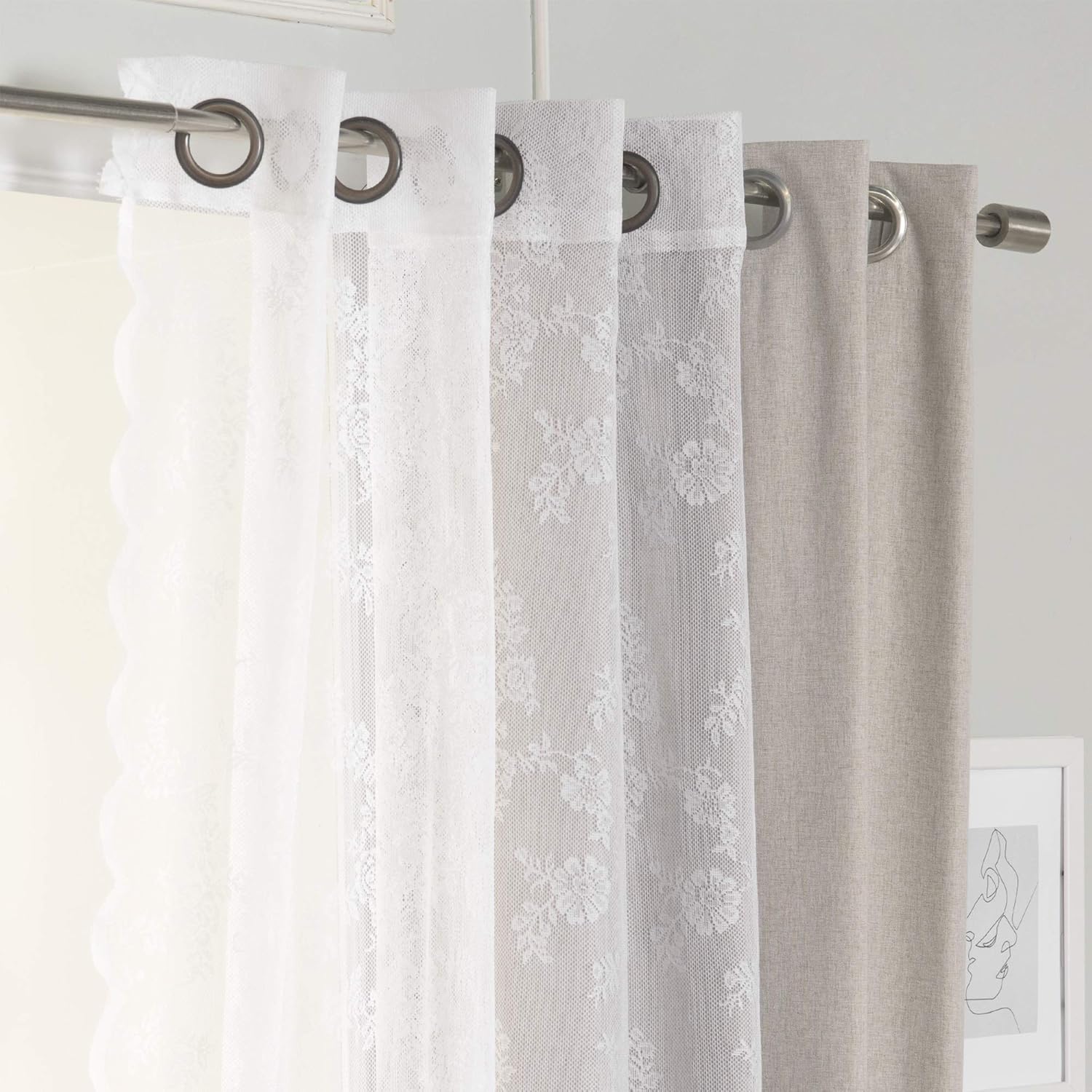 Best Home Fashion uMIXm Rose Sheers & Total Blackout Mix & Match Curtains - Natural - 52" W x 84" L