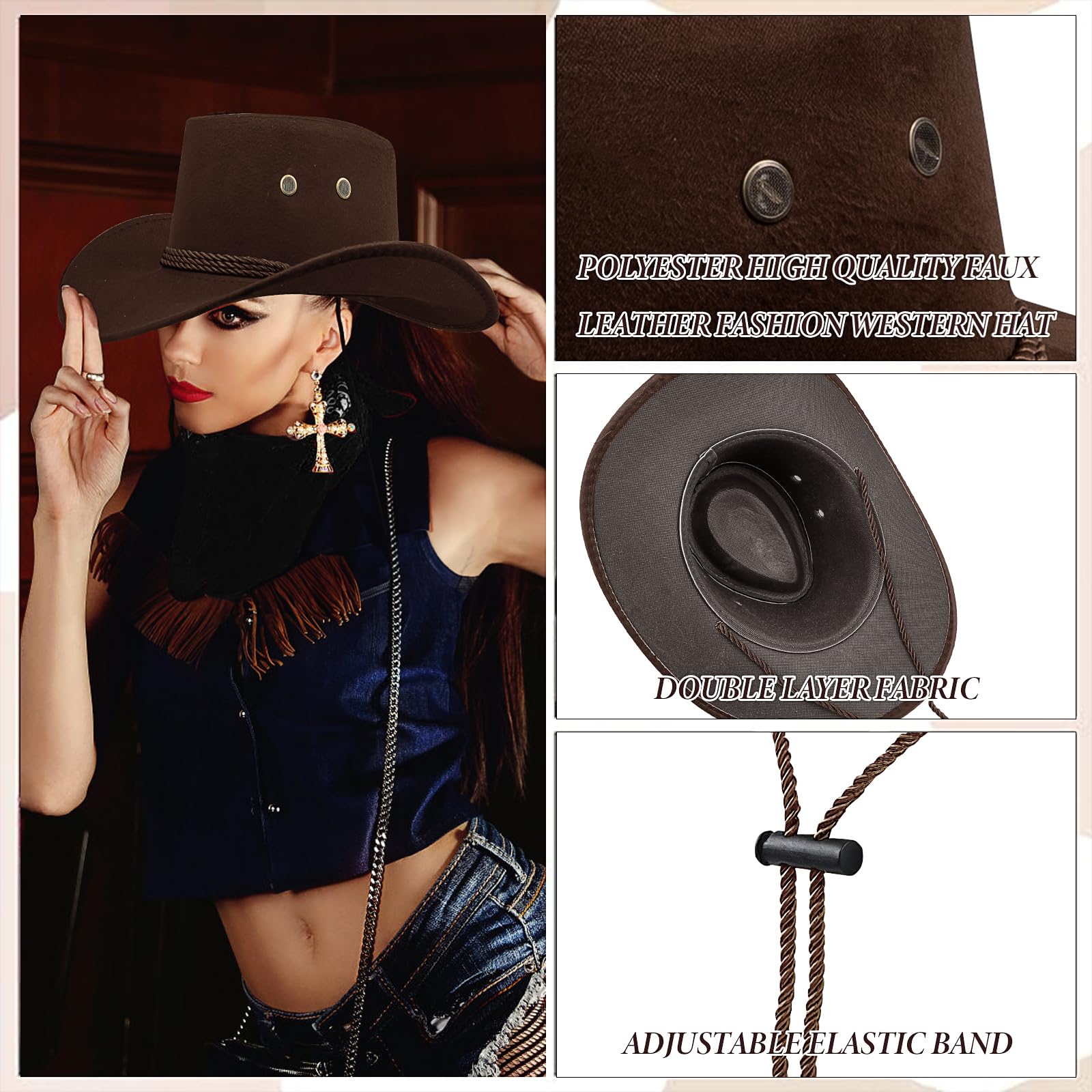 Set di 16 cappelli da cowboy per uomo e donna, cappello western con sottogola, cappello da cowgirl, cappello largo western per feste, festival, carnevale, feste a tema e accessori in costume