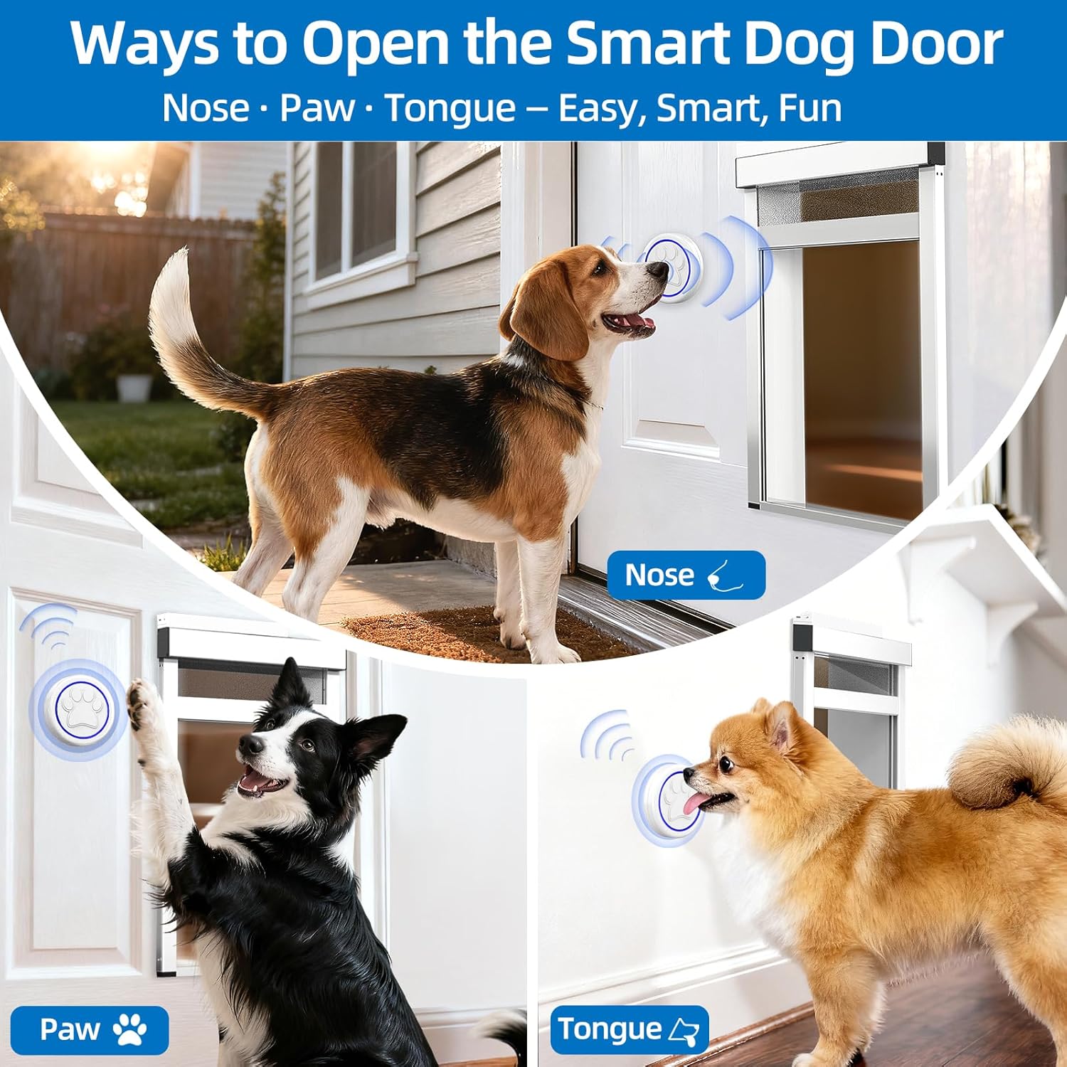 Large Dog Door for Door,Electronic Pet Automatic Door Smart Aluminum Dog Door with Dogbell Activated Auto Lift, Lockable Weatherproof Telescoping Tunnel for Small Pets(Pets Up to 100 Lb)
