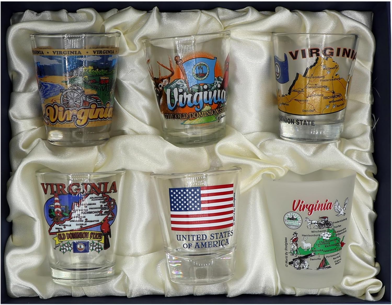 World By Shotglass Virginia United States USA Souvenir Boxed Shot Glass Set (Set of 6)