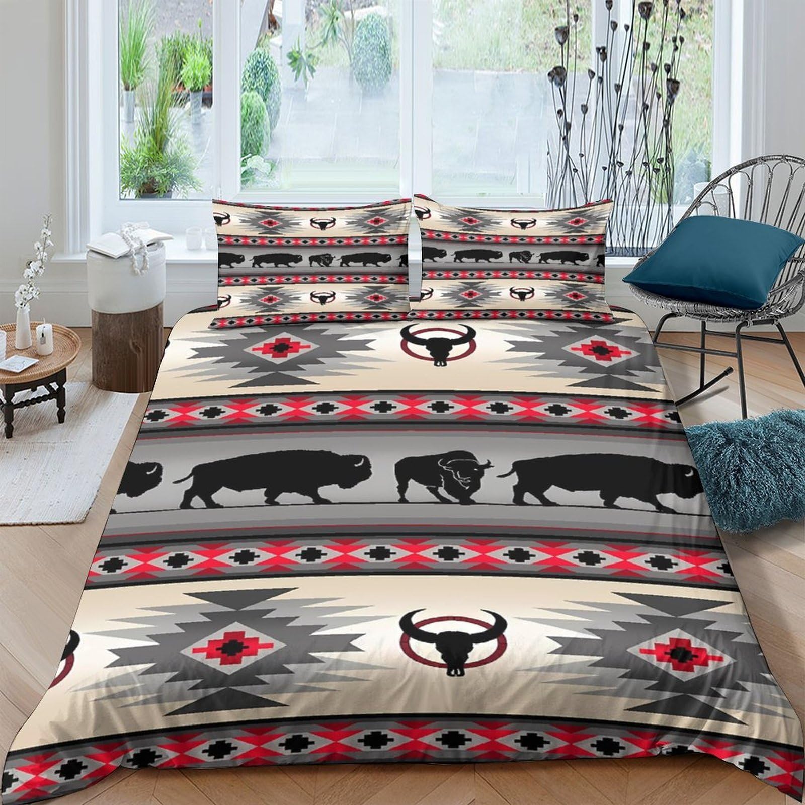Ctjqhvkz Style-9 3D Printed Native Buffalo Fitted Sheet Microfiber Soft Boho Tribal Bison Mattress Cover For Bedroom Dorm Decorative Protection Single（135X200cm）