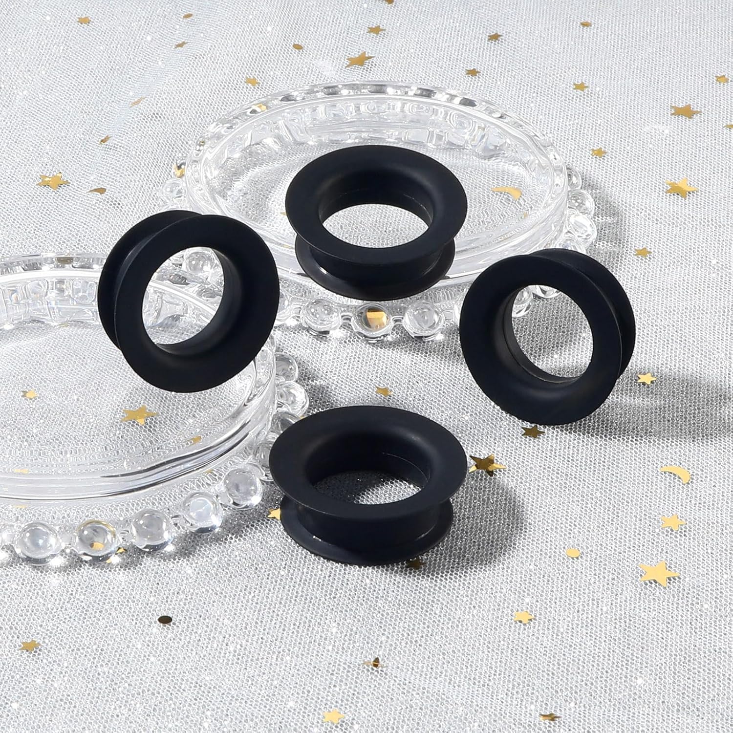 Qmcandy 2 Pairs Black Silicone Ear Gauges Big Flare Flexible Ear Skins Hollow Tunnels Plugs Piercing Jewelry 2G-25mm - Image 3