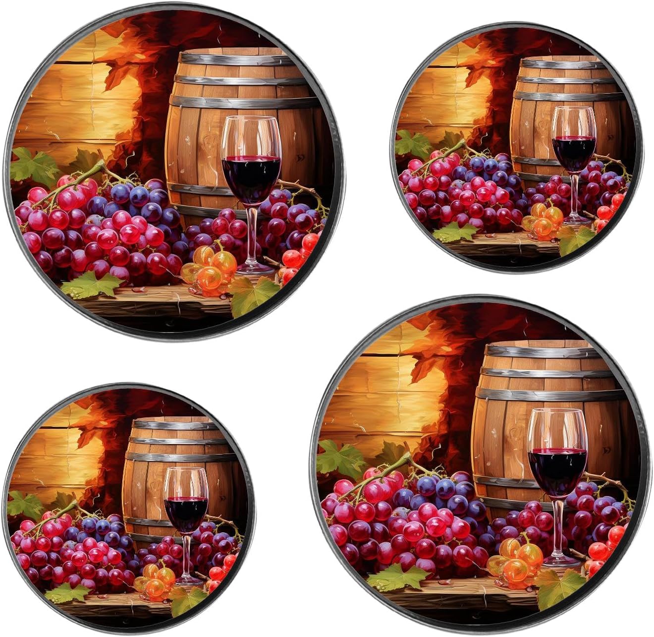 Wine Grapes Oak Casks Multicolor Set of 4 Stove Burner Covers - Premium Round Electric Stove Range Protectors,8 IN & 10 IN