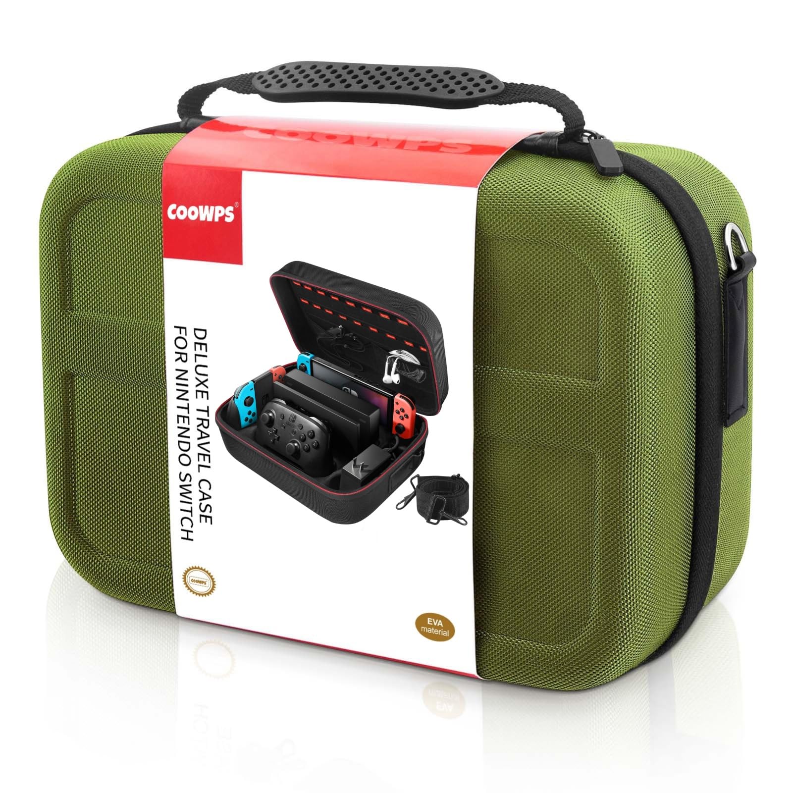 Etui do przechowywania Carrying na przełącznik Nintendo, twarde etui Deluxe Travel do konsoli Switch z ochroną przed wstrząsami i wodoodpornością, zielone