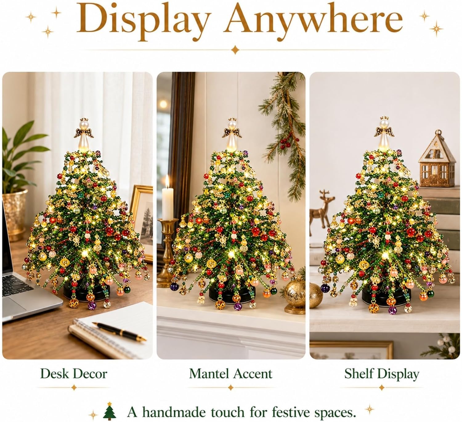 DIY Beaded Christmas Tree Kit, Crystal Bead Craft Set for Adults, Sparkling Holiday Ornament Making Kit with Beads and Accessories for Christmas Home Decor and Gifts