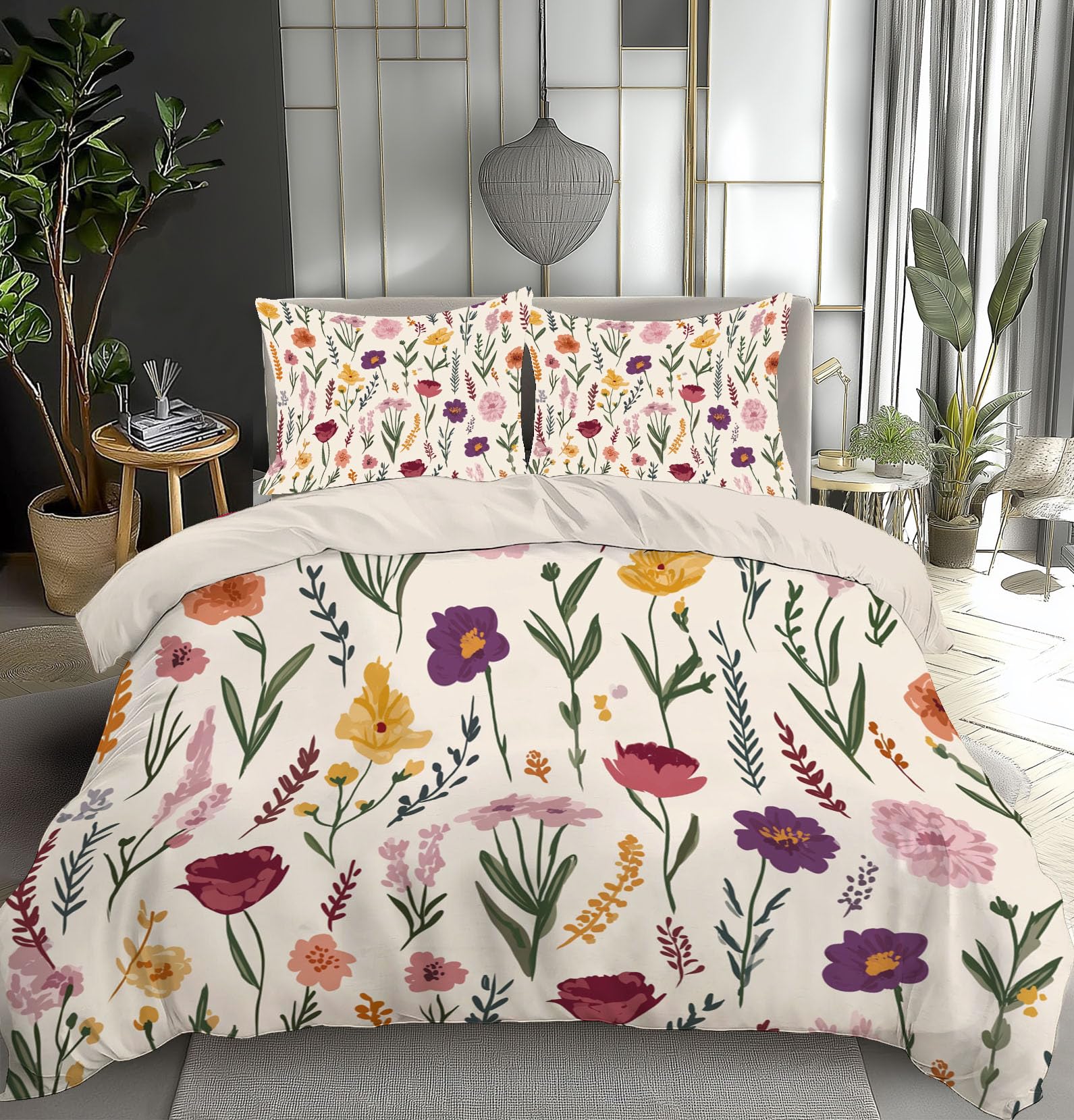 Microfibre Douce Housse de Couette 240x260cm Imprimé Floral Raffiné
