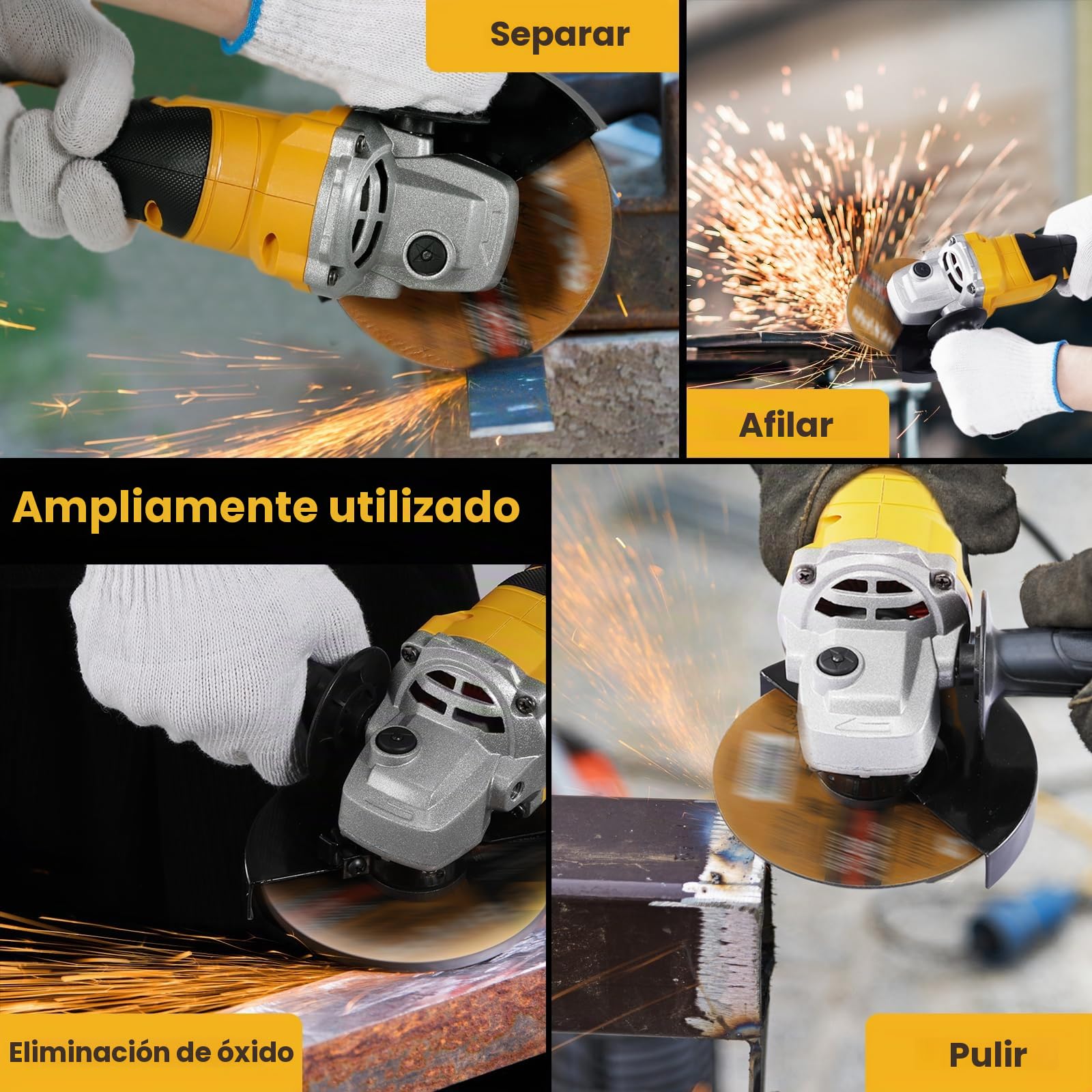 Geevorks Amoladora Angular de Batería de 125mm,21V Amoladora Angular sin Cable,9000rpm Motor Sin Escobillas, 4 Velocidades Regulables,2 Baterías,Empuñadura Auxiliar para Cortar, Moler