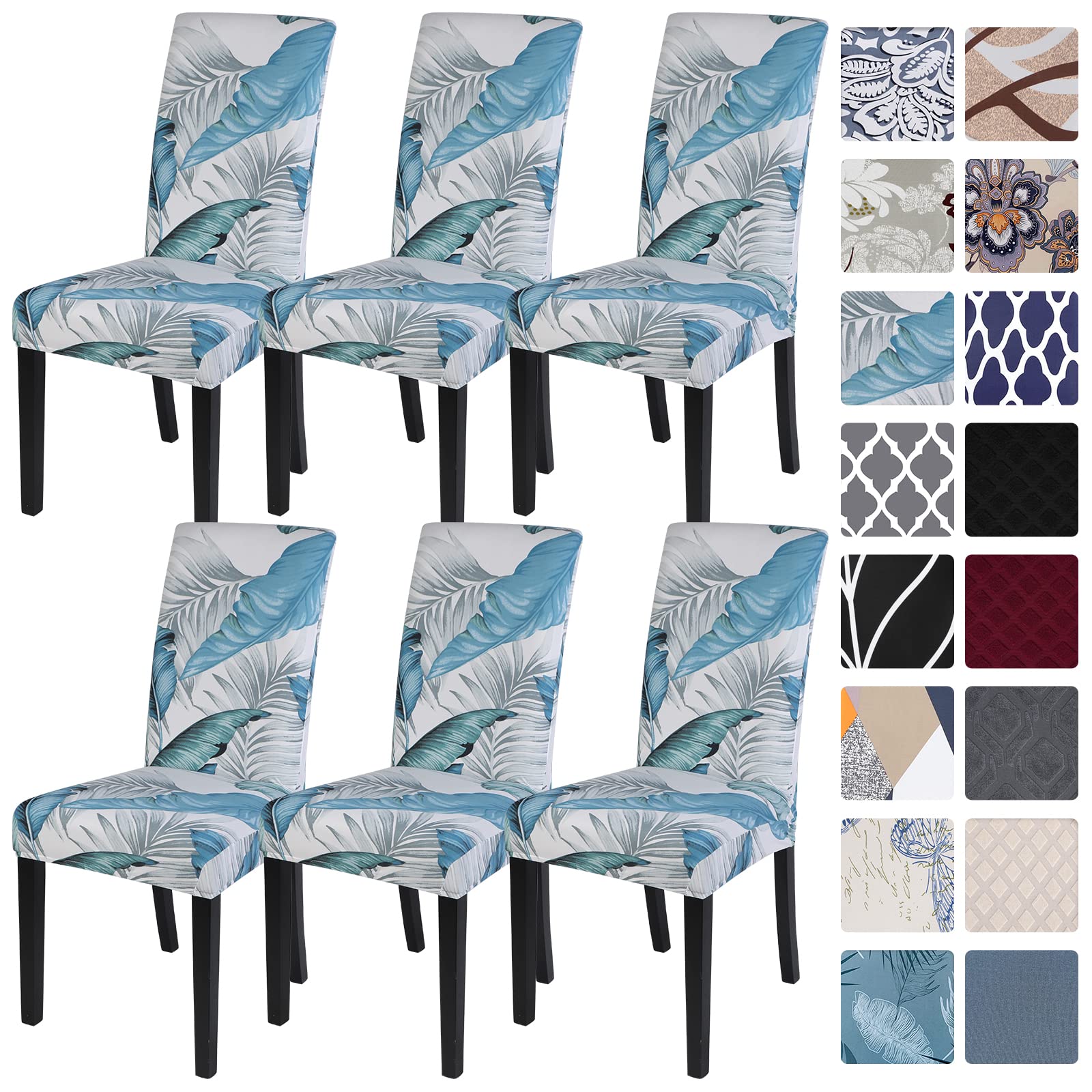 SearchI Dining Room Chair Covers Set of 6, Stretch Printed Parsons Chair Slipcovers Removable Washable Spandex Kitchen Chair Protector Cover for Dining Room, Hotel, Ceremony (Flower Pattern5)