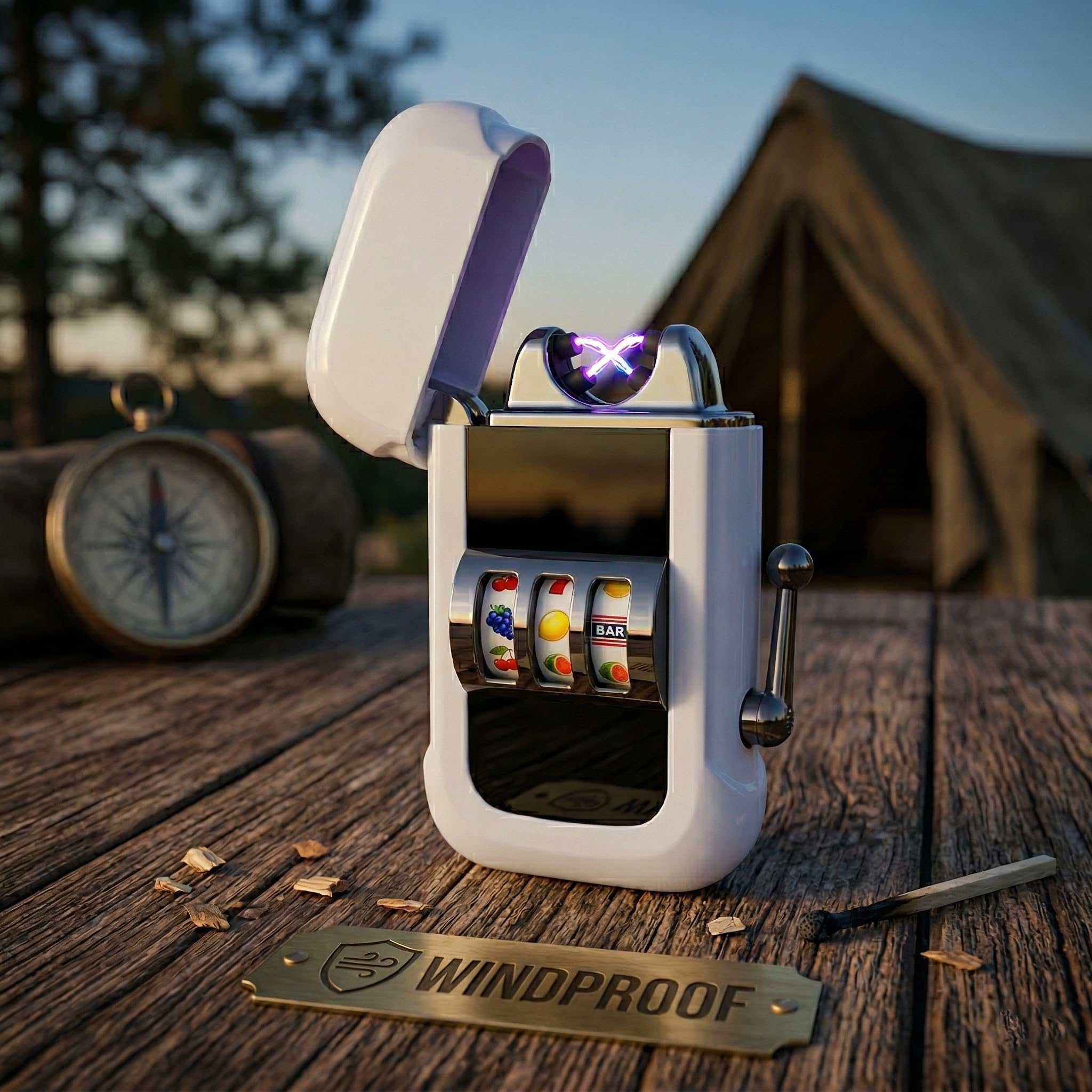 Encendedor de plasma que brilla en la oscuridad, diseño retro de máquina de frutas, encendedor eléctrico recargable, gadget genial, relleno de calcetines, regalo único para hombres