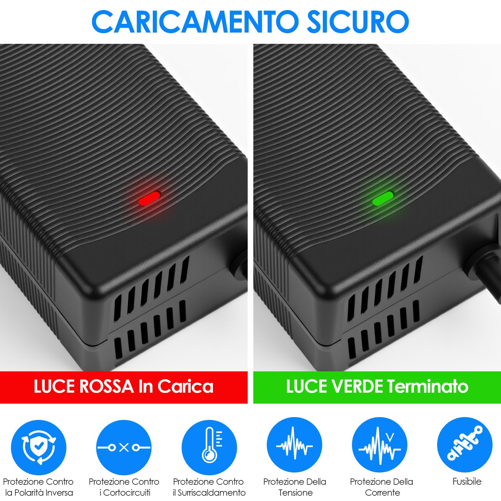 Pfloge Caricatore Monopattino Elettrico per Scooter, 54.6V 2A Caricatore Bici Elettrica con Ventilatore e 6 Connettori, Caricatore Hoverboard per Batteria Universale al Litio da 48 V