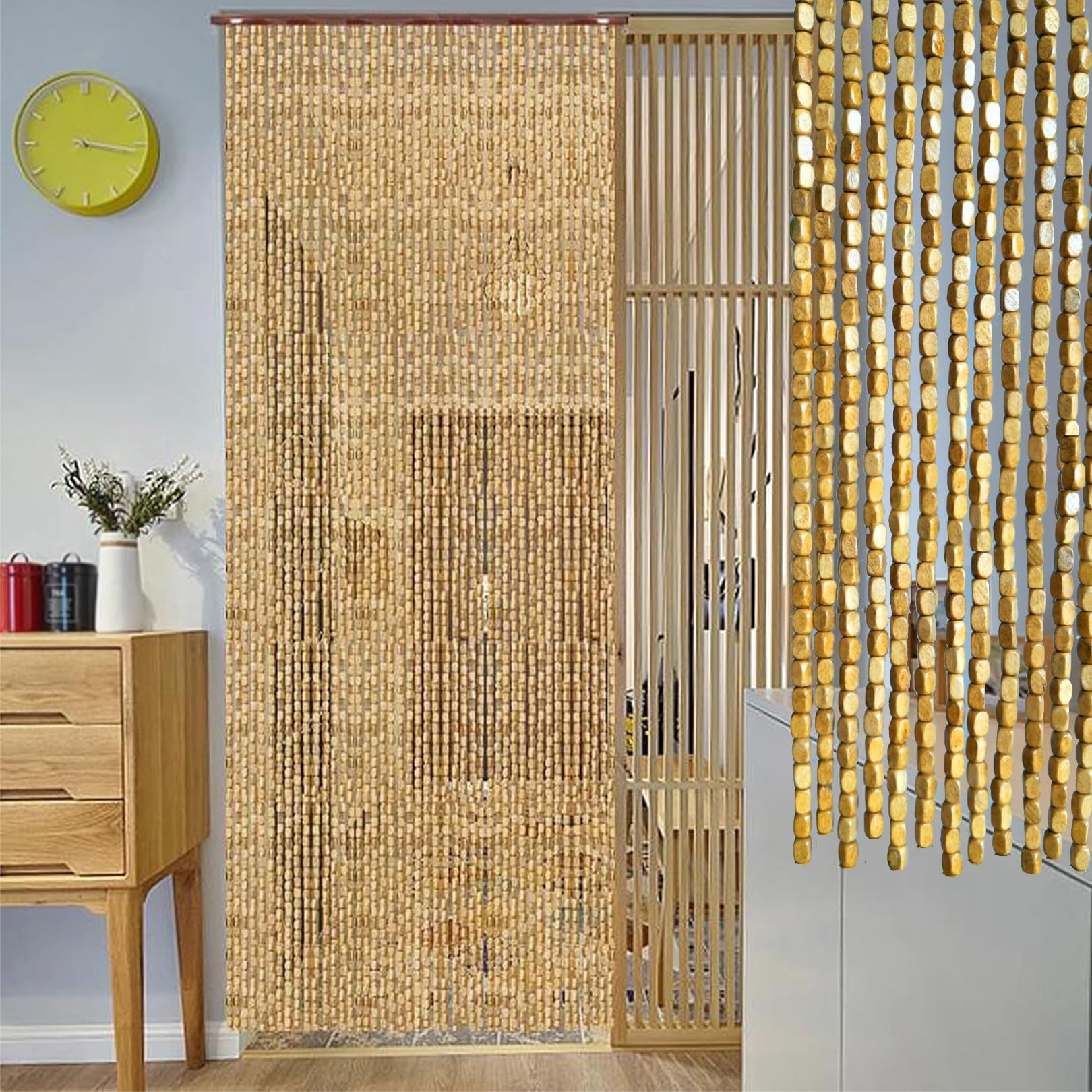 Tenda con Perline in Bambù per Porta Esterna Interna,Tenda a Fili per Porte Divisori Per Stanze Finestre Decorazioni,con Accessori,Colori e Dimensioni Personalizzabili (60 Fili 60cm x 180cm)
