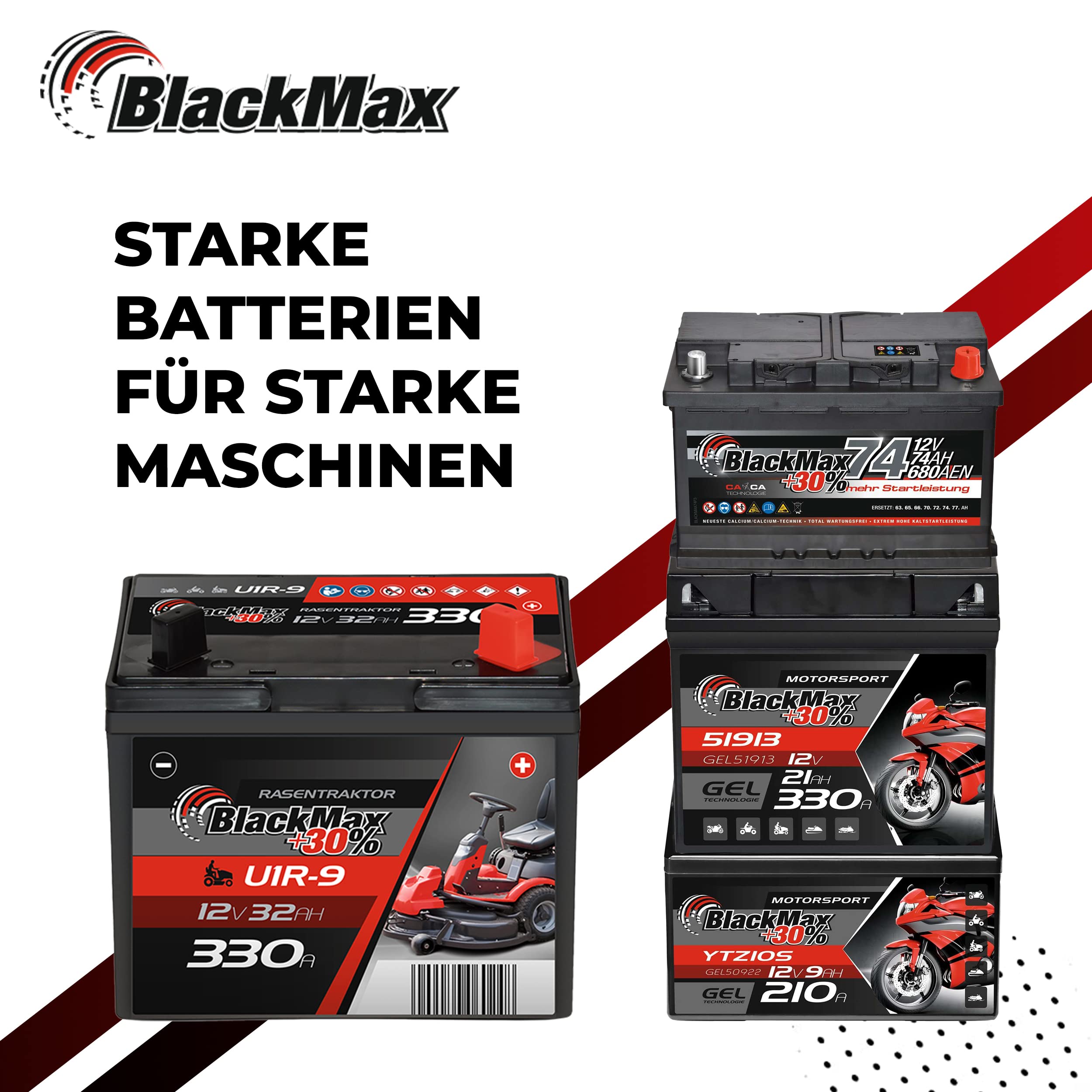 BlackMax Rasentraktor Batterie 12V 35Ah 350A Pluspol Links AGM-Technologie | U1-9 +30% (12 Volt) für Aufsitzmäher und Rasenmäher-Traktoren, wartungsfrei & wiederaufladbar statt 30Ah 32Ah