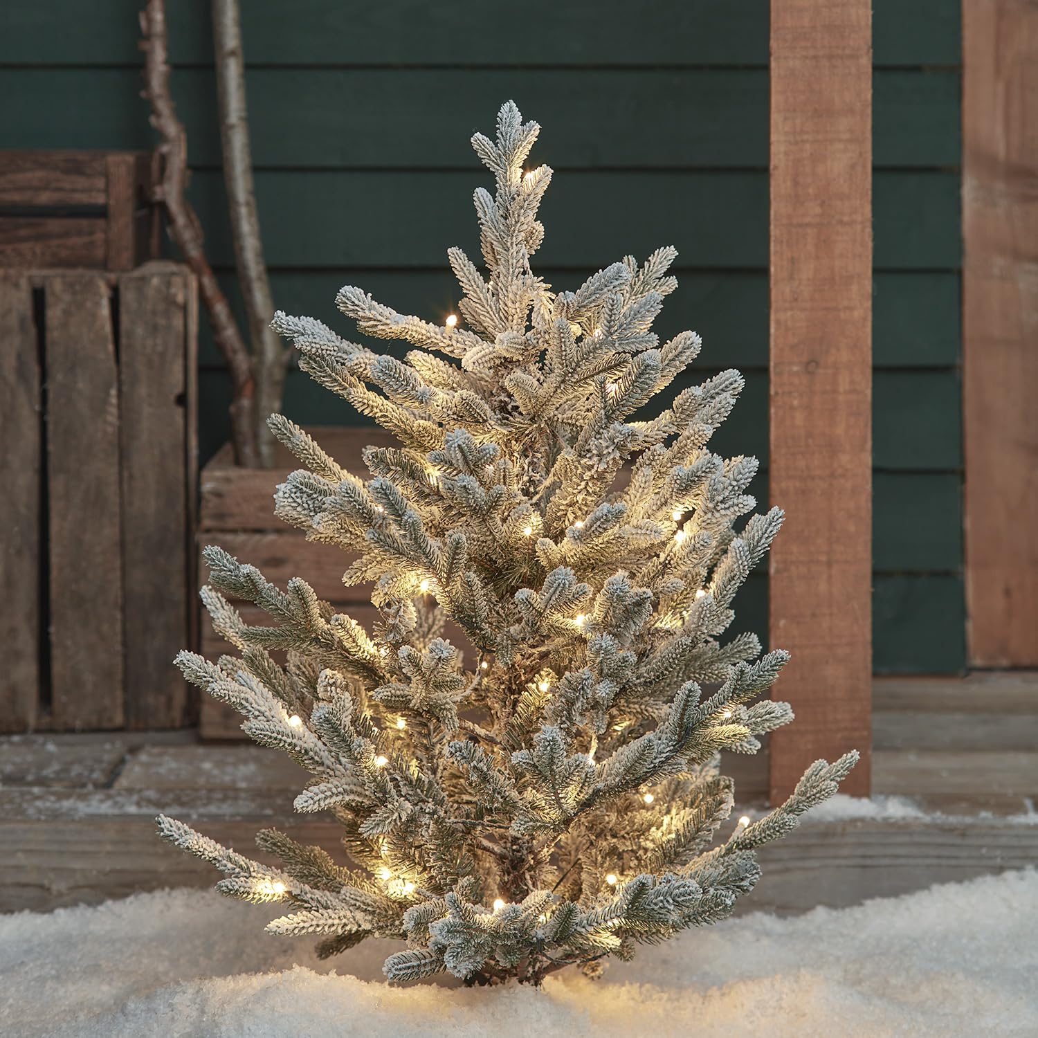 Lights4fun Outdoor 3ft Dual Colour LED Snowy Christmas Tree Stake Battery Operated IP44 Rated
