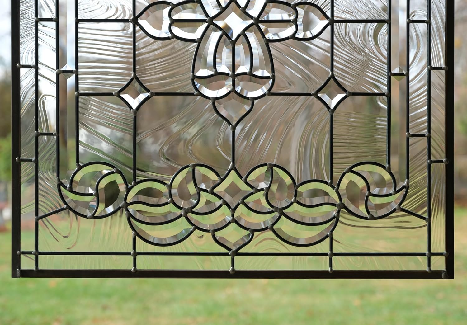 All Clear Beveled Stained Glass Hanging Window Panel, 24" x 28"